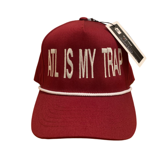 burgandy snapback with 'ATL IS MY TRAP'  embroidered text logo