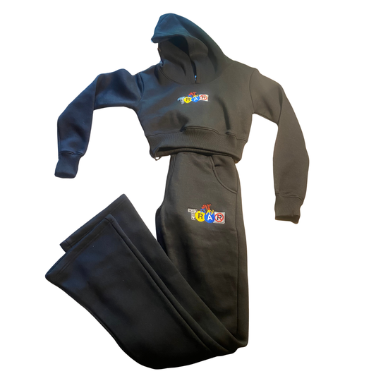 Womens crop top embroidered sweatsuit